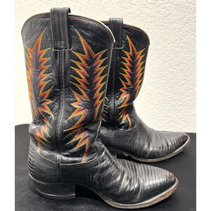 Nocona Vtg Pointed Toe Western Cowboy Boots Mens sz 9 D Black Colorful Stitching